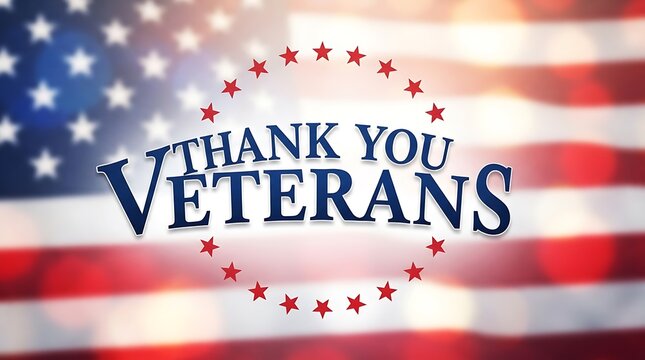Thank you veterans text overlay on a blurred american flag background for patriotic holiday celebration