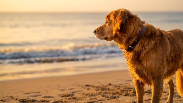 golden irish dog close up at dingle peninsula ireland beach golden light video