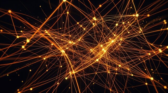 Abstract digital art with orange and yellow gradient high speed data stream glowing lines