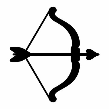 Black arrow flying from a bow icon - A sleek black vector icon of a bow releasing an arrow, ready for use in designs or presentations.