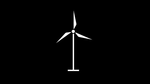 Animated windmill white line icon. Wind power generator