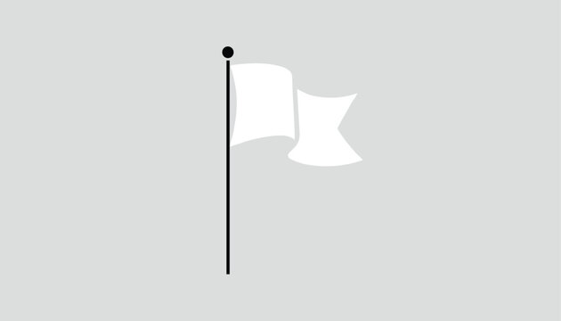 Simple black and white graphic showing a plain white flag waving on a tall black pole over clean gray background.