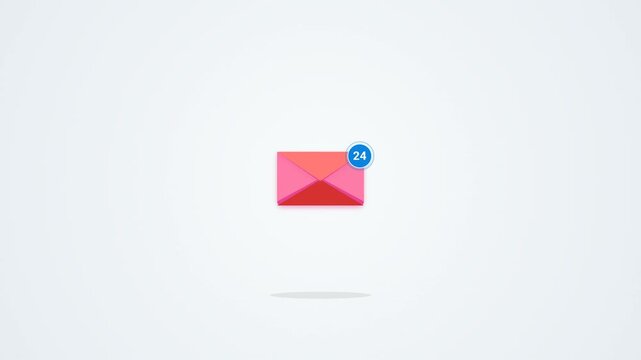 Pink envelope mail icon with blue notification badge indicating unread messages on a clean light background