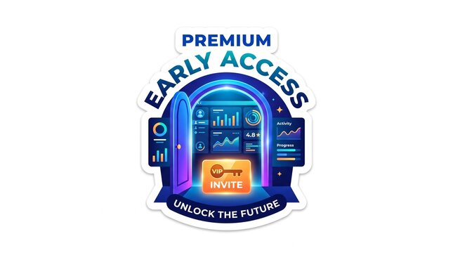 Premium Early Access Concept Illustration with Open Door and Digital Dashboard for Exclusive Software Beta