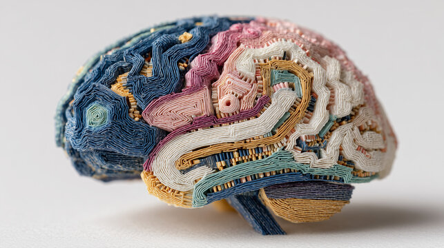 Colorful Embroidered Fabric Style Human Brain Map Concept, 다채로운 자수 패브릭 스타일의 인간 뇌 지도 콘셉트