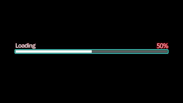 Computer Loading Bar With Glitch Effect/ Animation of a computer screen with loading bar processing and noise and glitch effects 4K video.