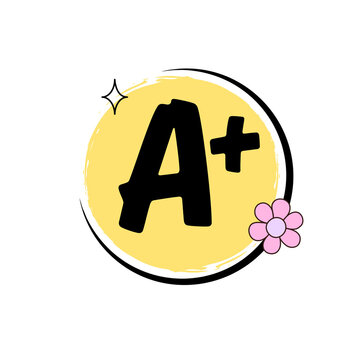 A Plus Grade Rating Score Excellent Education Hand Drawn Badge Sticker Floral School Achievement Icon Cute Vector Transparent Background PNG