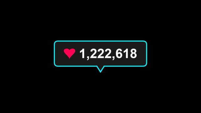 Social media like counter animation with heart icon and rising numbers