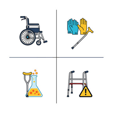 Medical Equipment and Safety Symbols for Healthcare.