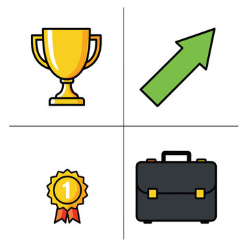 Icons representing business success, achievement, growth, and professional aspiration.