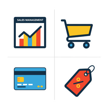 E-commerce and Business Management Icons - Sales, Shopping, Payments, and Discounts.