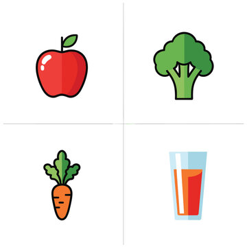 Healthy food and drink flat design icon collection.