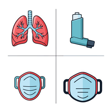 Medical respiratory health and protection equipment illustration set.