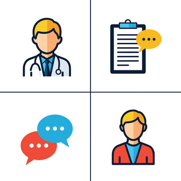 Medical consultation and patient communication icons for healthcare services.