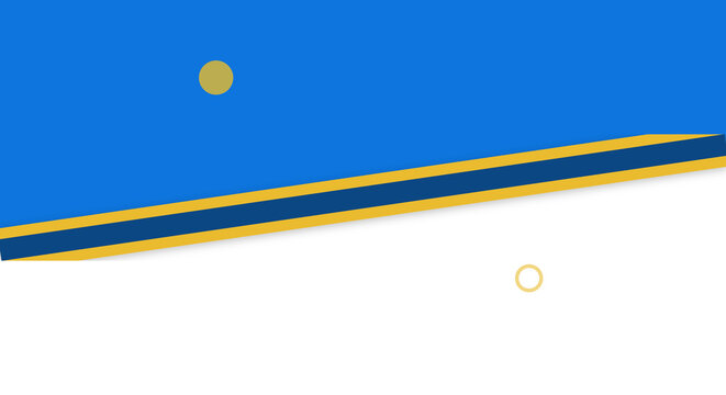 Modern blue geometric layout header featuring slanted yellow stripes and scattered dots. Clean abstract vector flat design graphics. Versatile isolated transparent png cutout element.