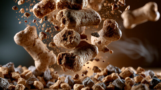Ossa di Morto Traditional Italian Almond Cookies with Rustic Crunchy Texture Floating on Dark Background Festive Biscotti Dessert Close Up