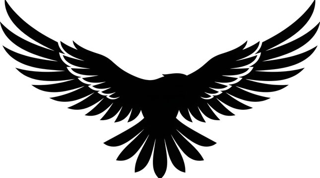 Black Silhouette of an Eagle with Spreading Wings Vector Illustration for Logo Design
