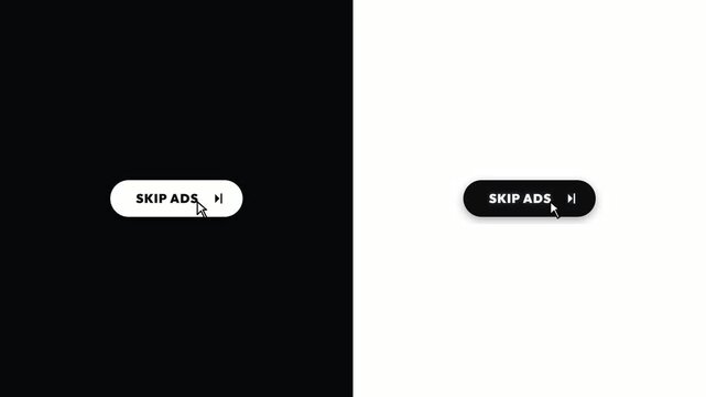 Skip Ads Button Animation with Mouse Pointer Click. 4K Video