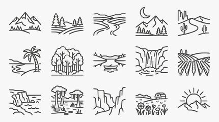 Obraz premium Dynamic Black and White Line Art Collection of Diverse Nature and Landscape Scenes for Designers and Artists