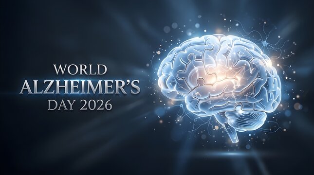 Glowing Human Brain Neural Network World Alzheimer's Day 2026 Poster