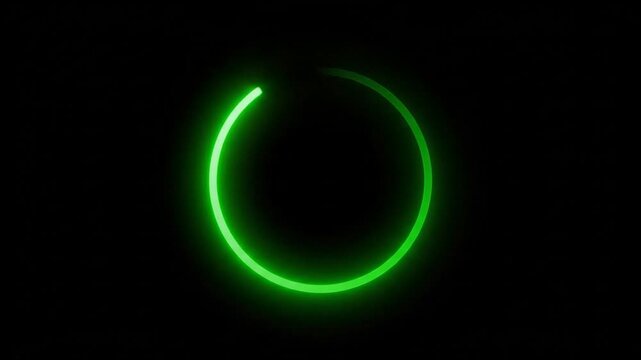 Green Neon Loading Circle Animation on Black Background.