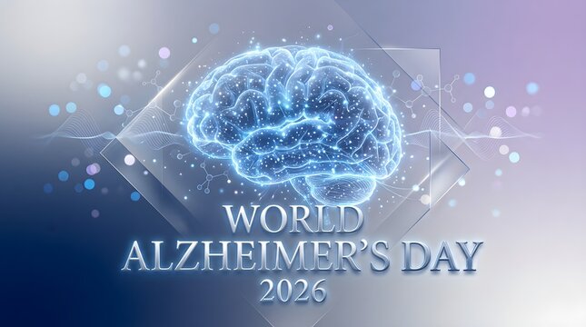 Glowing Brain Inside Transparent Cube World Alzheimer's Day Poster