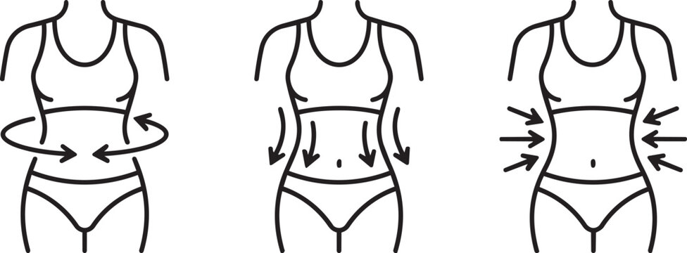 waist slimming body contour icons set fitness and shapewear vector illustration