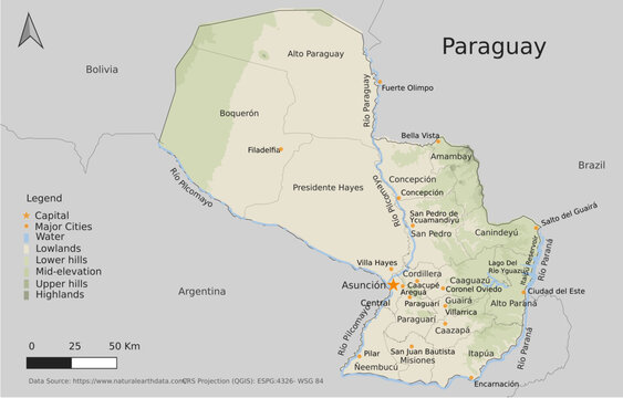 Paraguay Phisiographic Political Administrative Map HD SVG