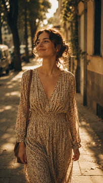 Gentle Self Acceptance Golden Hour Walk, Serene Woman in Vintage Film Lifestyle Mood, Nostalgic Self Love and Imperfect Beauty Story