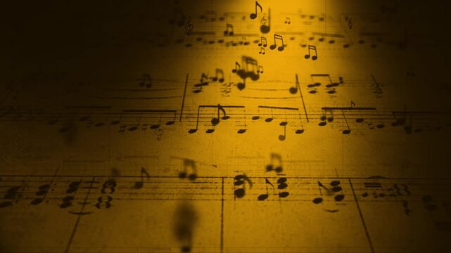 Close-up of vintage sheet music with aged paper texture and soft lighting