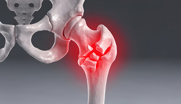 3D anatomy illustration 3D illustration of a hip fracture with bone loss