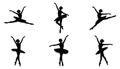 Six Black Silhouettes of Ballerinas in Various Poses © Nishan