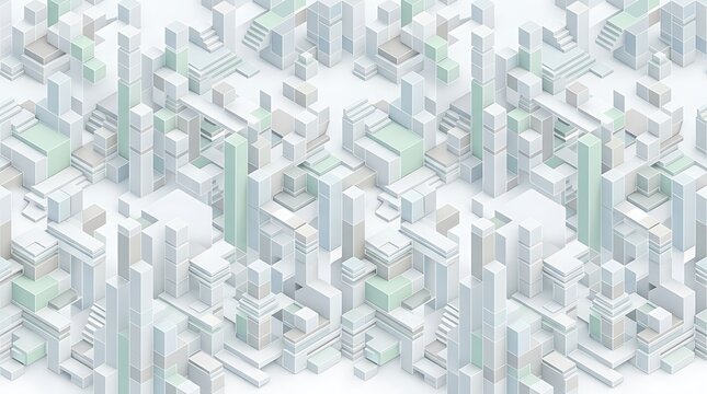 Abstract geometric cityscape with pastel accents in soft studio lighting concept for modern development