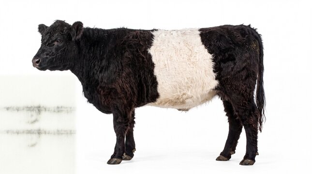 Belted galloway cow standing in profile