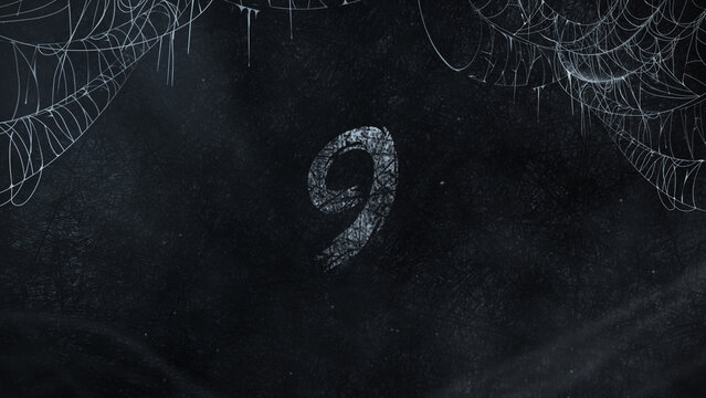 Horror Countdown Number 10 on Dark Halloween Spiderweb Movie Film Scary Trailer Titles Cinematic Openers Intro background