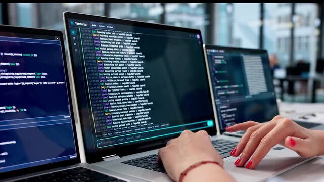 Software Developer Coding On Laptop Using Cloud-based IDE