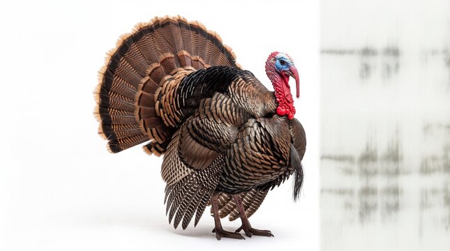 Large male turkey bird with colorful feathers standing