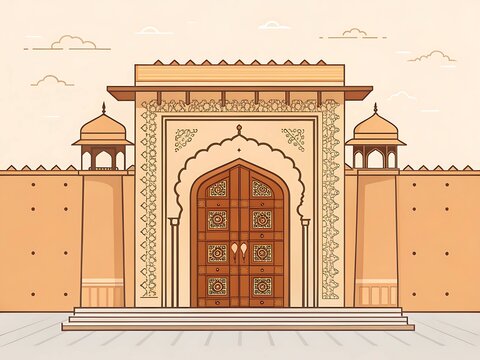Rajasthan palace entrance in minimal vector style