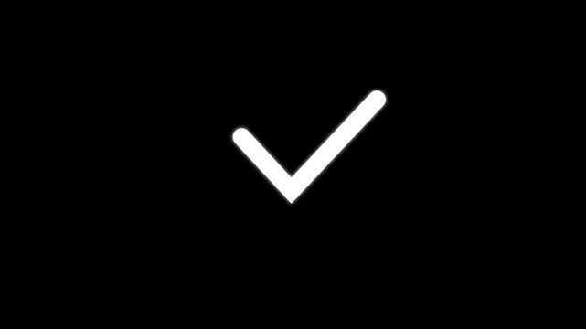 Check mark symbol animation on black background, correctness, or positive affirmation in various digital and print media smooth, white check mark animation that  approval, success.