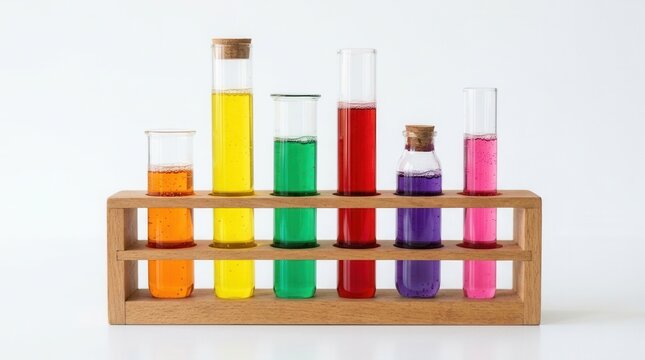 Vibrant assortment of colorful liquid-filled test tubes in Illustration infection research: and hovering