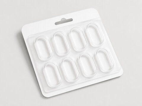 Set of 8 clear oval self-adhesive silicone bumper pads in white blister packaging for furniture