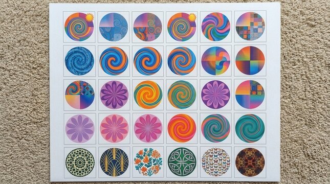 Vibrant and Colorful Abstract Collage of Circular Designs Spiral Background