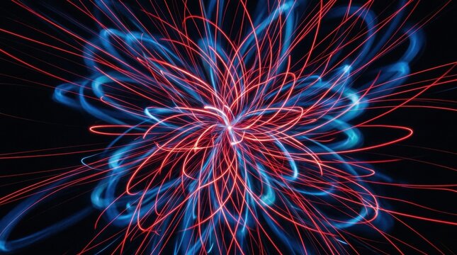 Vibrant Red and Blue Light Network in Abstract High-speed data flow visualized as