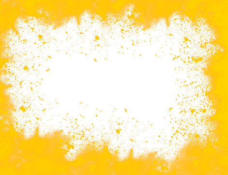 Bright yellow textured border frame design with messy paint splatter effect and a central empty white space for custom text