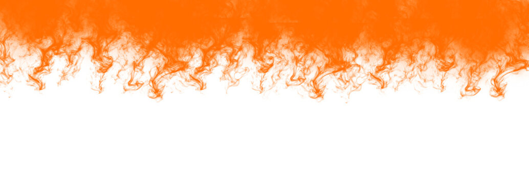 Vibrant orange ink clouds spreading downward into pure white negative space creating a dynamic and artistic abstract flow pattern design