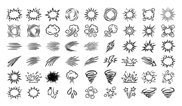 Comic Cartoon Explosion Burst Speech Bubble Vector Set