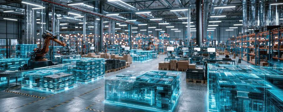 factory improves efficiency using warehouse while machine robotics operations and business support strategy enterprise and security