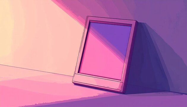 Pink tablet on purple background.