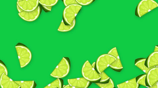 Falling Fresh Lime Slices Animation on Vibrant Green Background