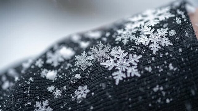 Macro Snowflakes on Dark Fabric - Winters Delicate Beauty.